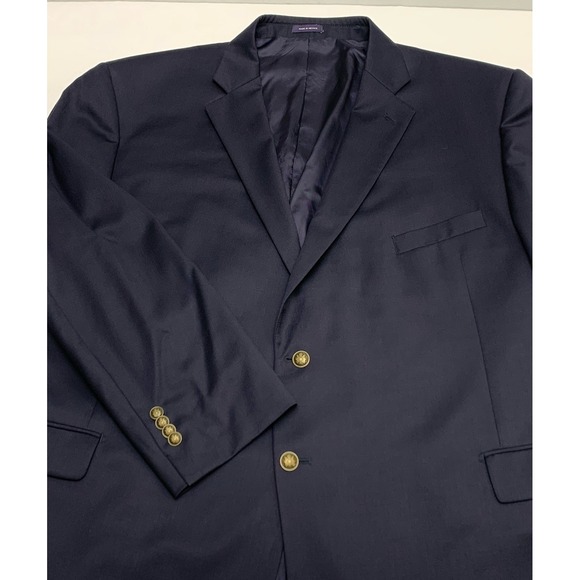 *VTG Paul Frederick Navy Wool Blazer Crested Brass Buttons Bemberg Lined 56R - Picture 1 of 10